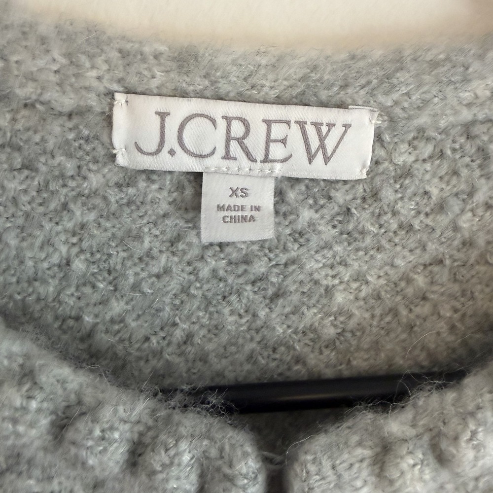 J. Crew Gray Boucle Sweater Cardigan Jewel Buttons XS Merino Wool Blend Pockets - Picture 3 of 7
